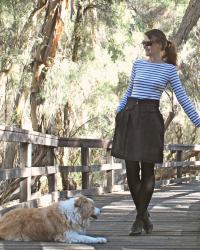 Black tights and striped Tshirt