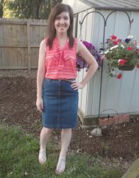 Casual Friday: Bowtie Blouse and Denim Skirt