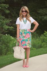 LOFT Tropical Floral Pencil Skirt