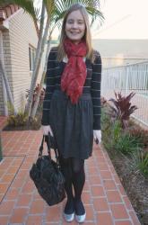 Working From Home: Jeans, Hoodie and Tee, Alexander Wang Rocco | Stripe Knit, Jacquard Skirt, Mimco Button Bag, Sales