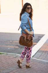 Printed pants + Chambray