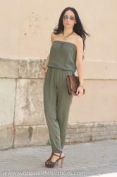 KHAKI STRAPLESS JUMPSUIT