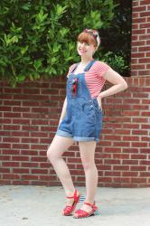 A Super Patriotic Overalls & Striped T-shirt Outfit