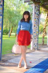 A sunny day in red and denim