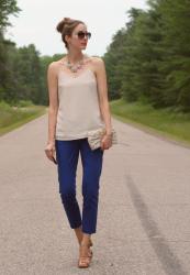 2 Ways - Racerback cami & blue ankle pants