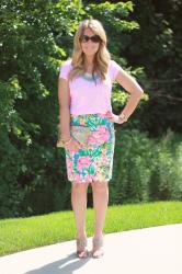 Pink & Loft Tropical Floral Print Skirt