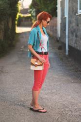 Summer Dressing | Coral Cropped Pants With Florals & Green