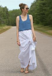 White maxi skirt & silk tank