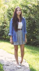 MAPS // Denim Top, Skater Skirt, White Hurraches