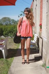 Short en jean - corail 