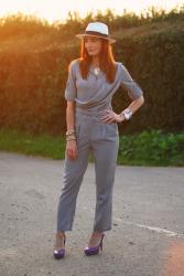 How to Style a Grey Jumpsuit | With Coloured Heels & A Panama hat