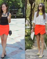 "Same orange skort, different outfit"