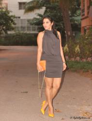 Fall Fashion Trend Grey Dresses Neon Pumps