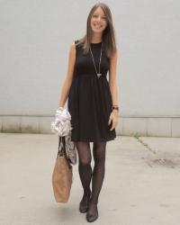 black dress and tulip blazer