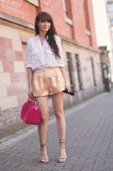 Gold short and white shirt