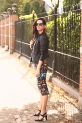 Jewel Print Pencil Skirt, Crop Top and Snake Earring