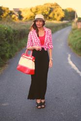 A Black Maxi Skirt, Pink Checks & Dainty Layered Necklaces