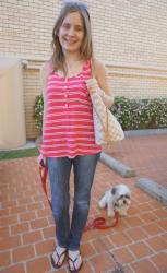 Jeans! Splendid Stripe Tank, LV Neverfull | Asos Grey Tee, Sass and Bide, Miu Miu Studded Clutch