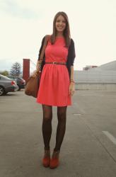 coral dress with leopard belt