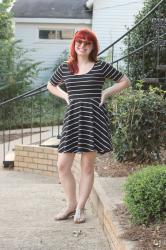 New Striped Dress, Plaid Bow, & Red Sunglasses