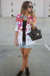 Outfit Post: Floral Print Blazer & Cutoffs