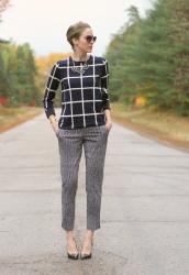 Pattern mixing workwear - windowpane and dots