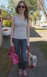 Stripe Tank, Jeans, Balenciaga Sorbet Accessories | Asos Grey Tee, Skinnies, RM Mini MAC, Funkita Swimwear