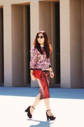 Modern Metallic: Floral Sweatshirt and Metallic Pencil Skirt