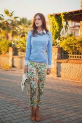 SKY BLUE JUMPER AND FLORAL PANTS 