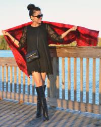 Lace Dress and Plaid Scarf