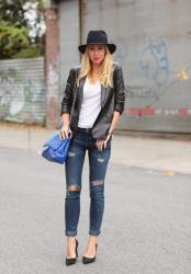 Leather Blazer & Distressed Denim