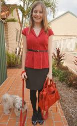 Belted. Red Shirt and Pencil Skirt, Bal Velo | Aztec Print Dress, Marc by Marc Jacobs Fran Bag