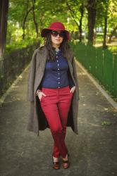 Overcoat and floppy hat