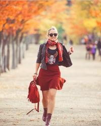 Burgundy Dr. Martens and tartan scarf