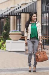 White Moto Jacket + Grey Jeans