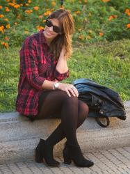 Plaid shirt & lace skirt