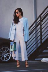 Creamy Jumpsuit and Ice Blue Blazer