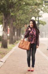 Merlot Moto Jacket + Red Pumps