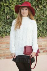 COZY SWEATER AND BURGUNDY BAG