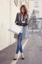 GIACCA BICOLOR CON MANICHE IN PELLE & SELMA BAG