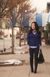 Gingham Sweater Layering + OTK Boots