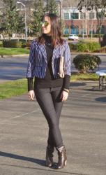 STRIPED BLAZER AND CHUNKY HEEL BOOTS