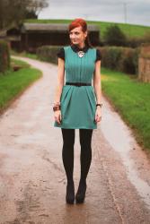 Christmas Day Outfit | Layered Green Pleated Dress & Some Bling