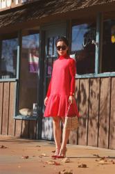 Red As Fire: In Ferragamo Purse and Valentino Shoes