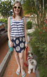 Stripe Top, Printed Skirt, RM Mini MAC | Floral Dress, Balenciaga Envelope Clutch, Studded Sandals