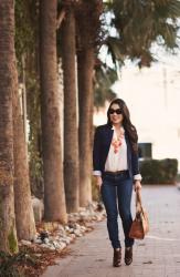 Navy Blazer + Bubble Necklace