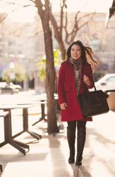 Red Coat + Leopard Scarf