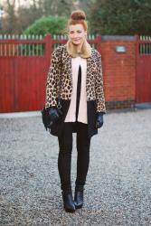 A Leopard & Black Coat With Fur & Blush Pink