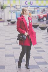 Red coat in the rain