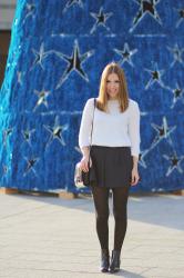 White sweater and mini skirt